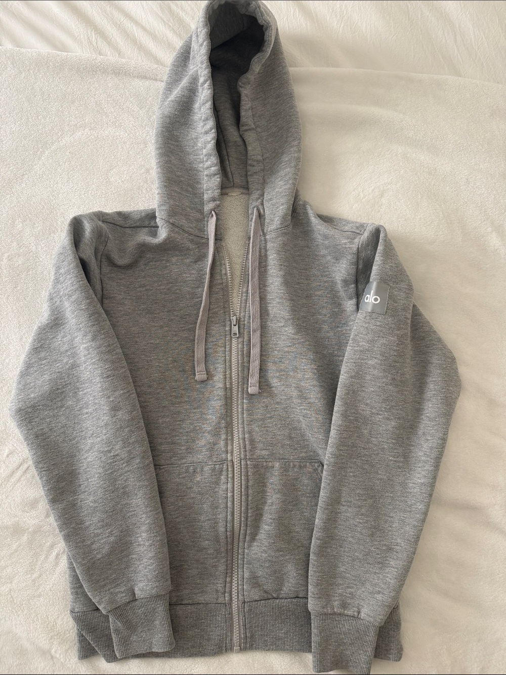 ALO Yoga Grey Full-Zip Hoodie Vest-Style Look